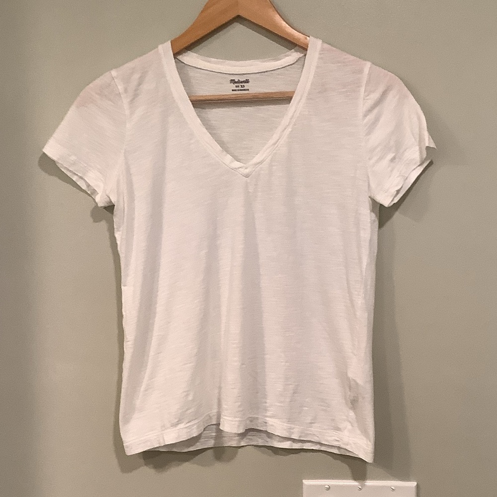 Madewell White Short Sleeve V-Neck Tee